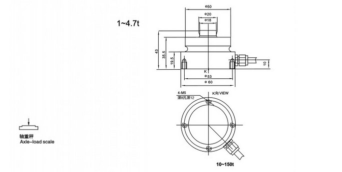 美國(guó)Suncells NHS-A-4.7T稱重傳感器尺寸圖1