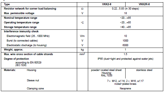 VKK2-8數(shù)字接線盒技術參數(shù)