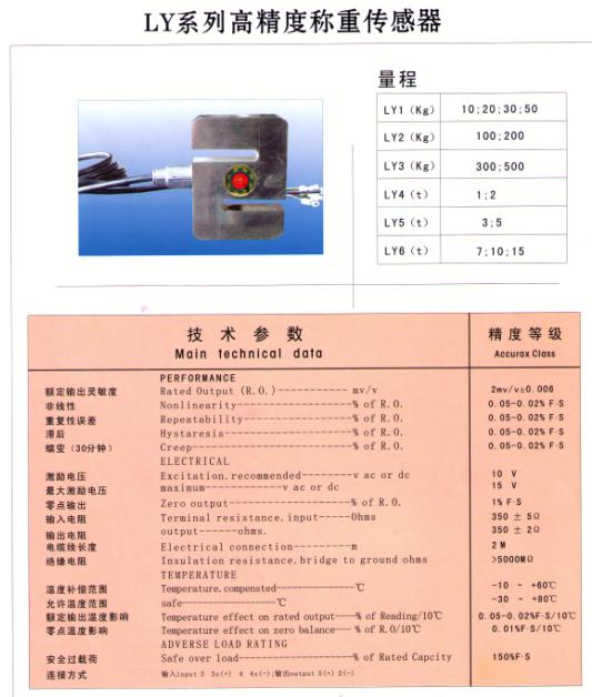 LY-S稱重傳感器技術(shù)參數(shù)